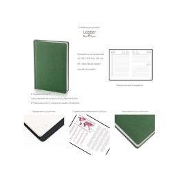 Ежедневник А5 датированный «Leader» 2026, зеленый