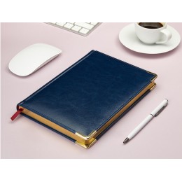 Ежедневник А5 датированный «Sidney Nebraska» 2026, синий (золотой обрез, золотые уголки)