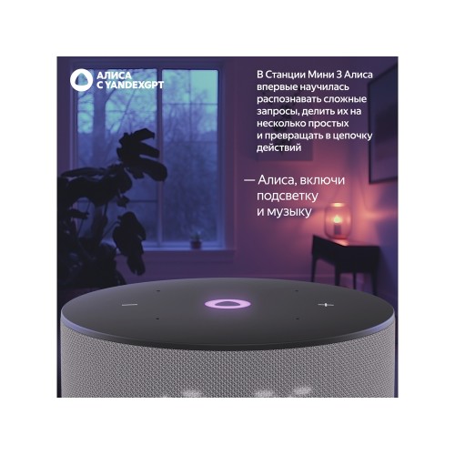 Умная колонка Яндекс Станция Мини 3 с Алисой на YaGPT серая, 12 Вт (YNDX-00027GRY)