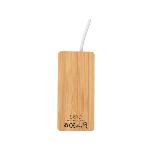 USB хаб с подсветкой лого «Reedia S5», 3*USB, 1*Type C, бамбук, черный