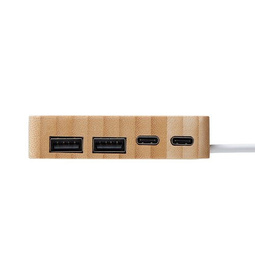 USB хаб «Memo», 2*USB, 2*Type C, бамбук