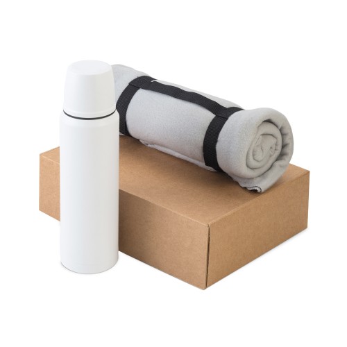 Подарочный набор с термосом и пледом «Serenity», белый/серый