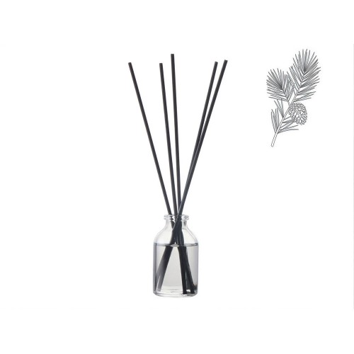 Диффузор с ароматом "Еловые шишки и хвоя", 30мл, стекло, пробка, палочки 5 шт., мешочек из органзы черный