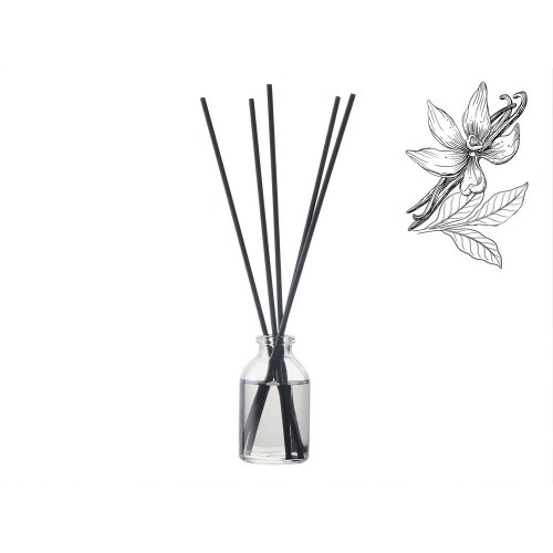 Диффузор с ароматом "Табак и ваниль", 30мл, стекло, пробка, палочки 5 шт., мешочек из органзы черный