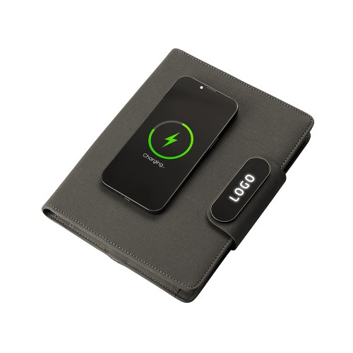 Подарочный набор металлическая ручка и блокнот А5 "Twilight"  со светящимся логотипом и пауэрбэнком