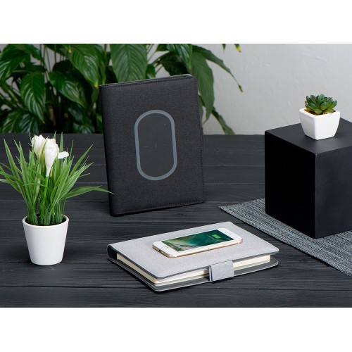 Органайзер с беспроводной зарядкой 5000 mAh "Powernote", темно-серый