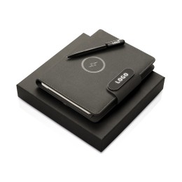 Подарочный набор металлическая ручка и блокнот А5 "Twilight"  со светящимся логотипом и пауэрбэнком