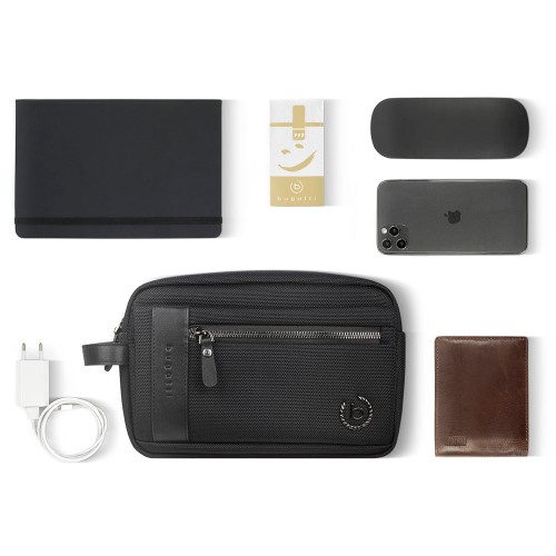 Несессер мужской BUGATTI НЕРО | NERO, чёрный, нейлон 1680D/кожа, 24х7,5х16 см