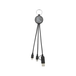 Кабель для зарядки Tecta «6 в 1» из переработанного пластика/бамбука с брелком, сплошной черный