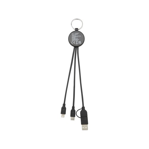 Кабель для зарядки Tecta «6 в 1» из переработанного пластика/бамбука с брелком, сплошной черный