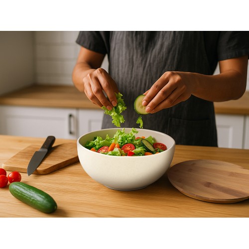 Салатник Bowl с бамбуковой крышкой, бежевый