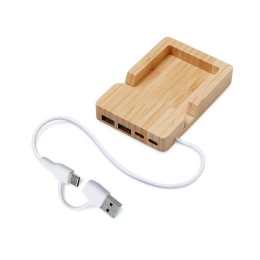 USB хаб «Memo», 2*USB, 2*Type C, бамбук