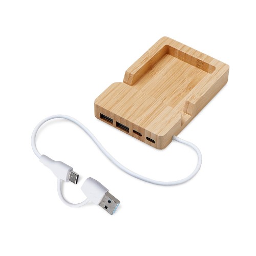 USB хаб «Memo», 2*USB, 2*Type C, бамбук