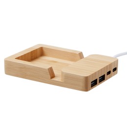 USB хаб «Memo», 2*USB, 2*Type C, бамбук