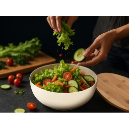 Салатник Bowl с бамбуковой крышкой, бежевый