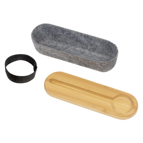 Пенал с линейкой и подставкой для телефона из бамбука "Haruki", серый