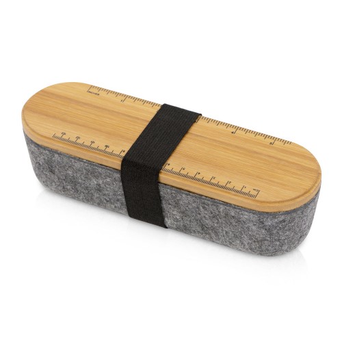 Пенал с линейкой и подставкой для телефона из бамбука "Haruki", серый