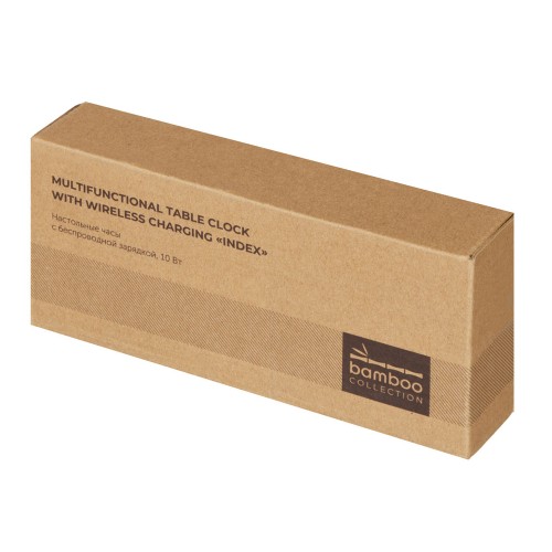 Часы настольные с беспроводной зарядкой «Index», 10 Вт, бамбук (Р)