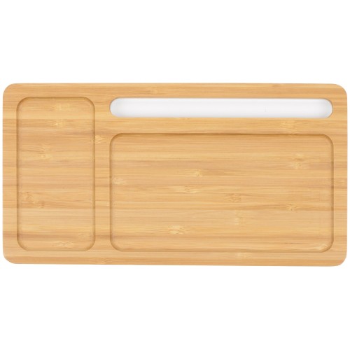 Беспроводное зарядное устройство-органайзер из бамбука "Timber", натуральный/белый