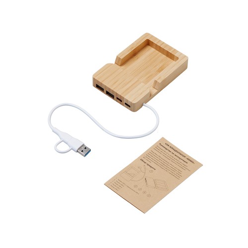 USB хаб «Memo», 2*USB, 2*Type C, бамбук