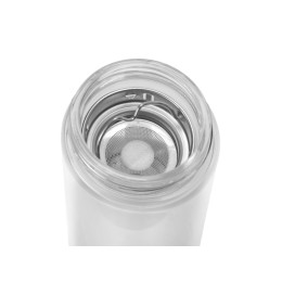 Стеклянный термос из стекла с двойными стенками и ситечком 320 мл "Badachu" в чехле, прозрачный (P)