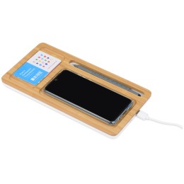 Беспроводное зарядное устройство-органайзер из бамбука "Timber", натуральный/белый