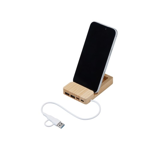 USB хаб «Memo», 2*USB, 2*Type C, бамбук