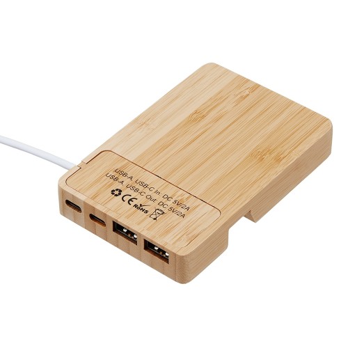 USB хаб «Memo», 2*USB, 2*Type C, бамбук