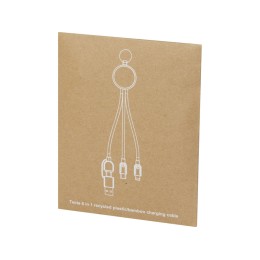 Кабель для зарядки Tecta «6 в 1» из переработанного пластика/бамбука с брелком, сплошной черный