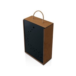 Подарочная коробка из фанеры Constellation 330х220х100 мм, фанера 6 мм, крышка на выдвижных пазах черная ЛХДФ 3 мм, бечевка