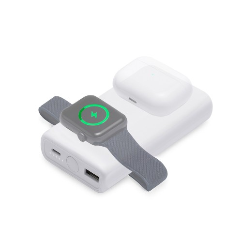 Внешний беспроводной аккумулятор 2-в-1 с функцией зарядки Apple Watch, QC/PD «AtomIQ», 10000 мАч, белый