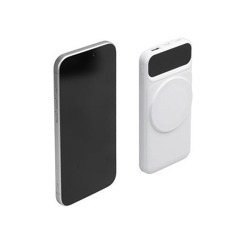 Магнитный беспроводной внешний аккумулятор со встроенными кабелями «Мэни»,быстаря зарядка, 10000 мАч, белый