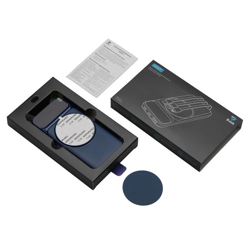 Магнитный беспроводной внешний аккумулятор со встроенными кабелями «Мэни»,быстаря зарядка, 10000 мАч, тёмно-синий