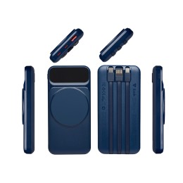 Магнитный беспроводной внешний аккумулятор со встроенными кабелями «Мэни»,быстаря зарядка, 10000 мАч, тёмно-синий