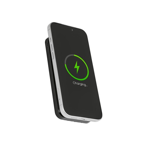 Магнитный беспроводной внешний аккумулятор со встроенными кабелями «Мэни»,быстаря зарядка, 10000 мАч, черный