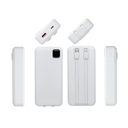 Внешний аккумулятор со встроенными кабелями «Фрэйм Про», быстрая зарядка, 20000мач, белый