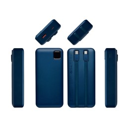 Внешний аккумулятор со встроенными кабелями «Фрэйм Про», быстрая зарядка, 20000мач, тёмно-синий