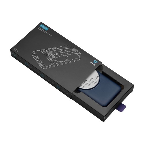 Магнитный беспроводной внешний аккумулятор со встроенными кабелями «Мэни»,быстаря зарядка, 10000 мАч, тёмно-синий