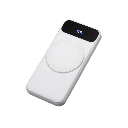 Магнитный беспроводной внешний аккумулятор со встроенными кабелями «Мэни»,быстаря зарядка, 10000 мАч, белый