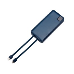 Внешний аккумулятор со встроенными кабелями «Фрэйм Про», быстрая зарядка, 20000мач, тёмно-синий