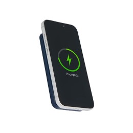 Магнитный беспроводной внешний аккумулятор со встроенными кабелями «Мэни»,быстаря зарядка, 10000 мАч, тёмно-синий