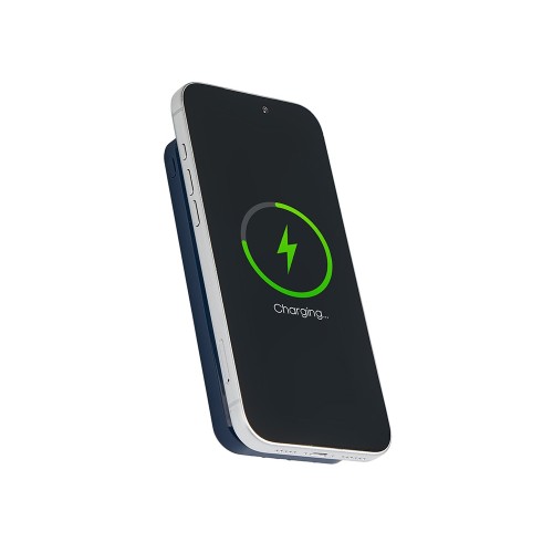 Магнитный беспроводной внешний аккумулятор со встроенными кабелями «Мэни»,быстаря зарядка, 10000 мАч, тёмно-синий