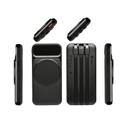 Магнитный беспроводной внешний аккумулятор со встроенными кабелями «Мэни»,быстаря зарядка, 10000 мАч, черный