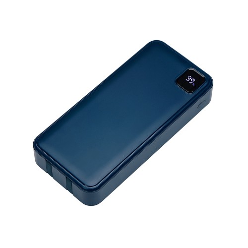 Внешний аккумулятор со встроенными кабелями «Фрэйм Про», быстрая зарядка, 20000мач, тёмно-синий