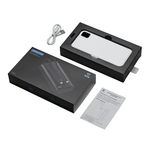 Внешний аккумулятор со встроенными кабелями «Фрэйм Про», быстрая зарядка, 20000мач, белый