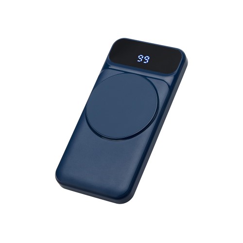 Магнитный беспроводной внешний аккумулятор со встроенными кабелями «Мэни»,быстаря зарядка, 10000 мАч, тёмно-синий