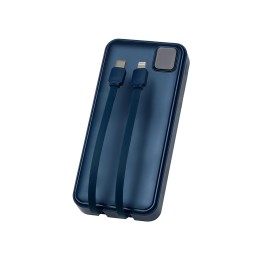 Внешний аккумулятор со встроенными кабелями «Фрэйм Про», быстрая зарядка, 20000мач, тёмно-синий