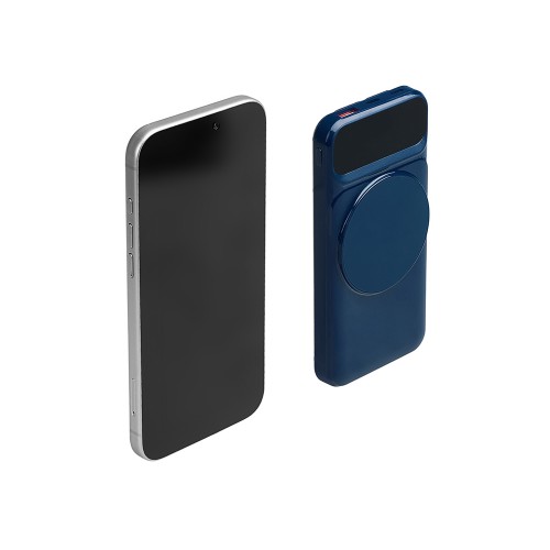 Магнитный беспроводной внешний аккумулятор со встроенными кабелями «Мэни»,быстаря зарядка, 10000 мАч, тёмно-синий