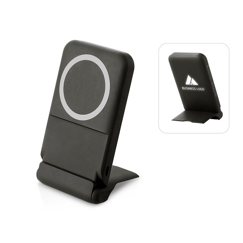 Беспроводной внешний аккумулятор с подсветкой лого и подставкой «Magflash», 10000 мАч, 15 Вт, черный