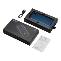 Внешний аккумулятор со встроенными кабелями «Фрэйм Про», быстрая зарядка, 20000мач, тёмно-синий